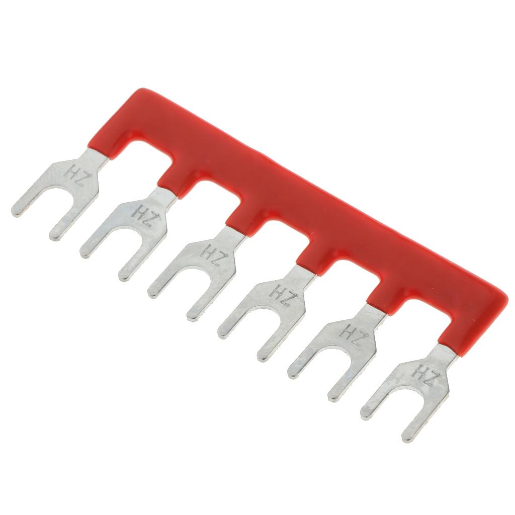 10x 6 Positions Fork Pre Insulated Terminal Block Barrier Jumper Strip Red