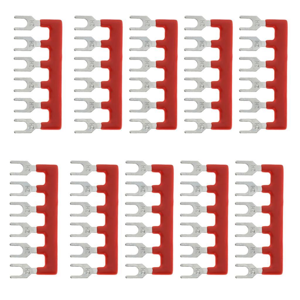 10x 6 Positions Fork Pre Insulated Terminal Block Barrier Jumper Strip Red