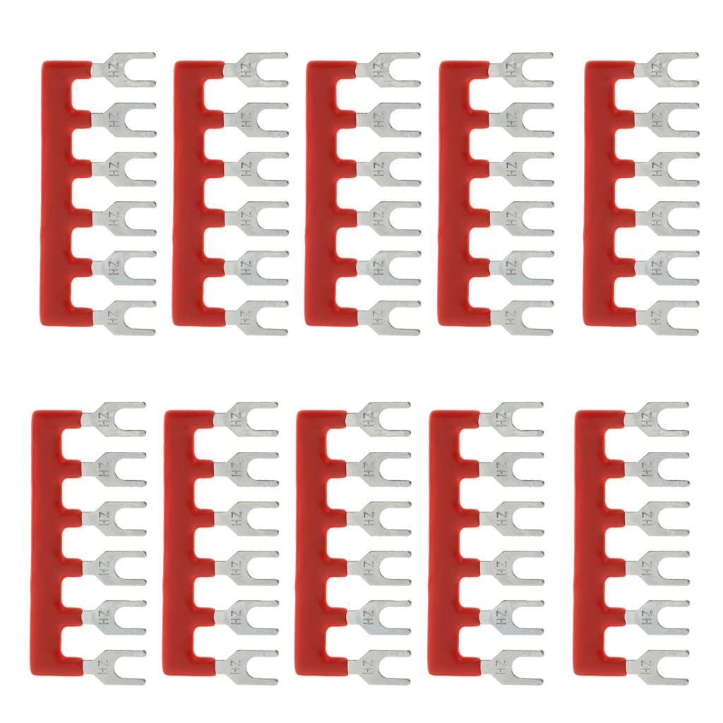 10x 6 Positions Fork Pre Insulated Terminal Block Barrier Jumper Strip Red