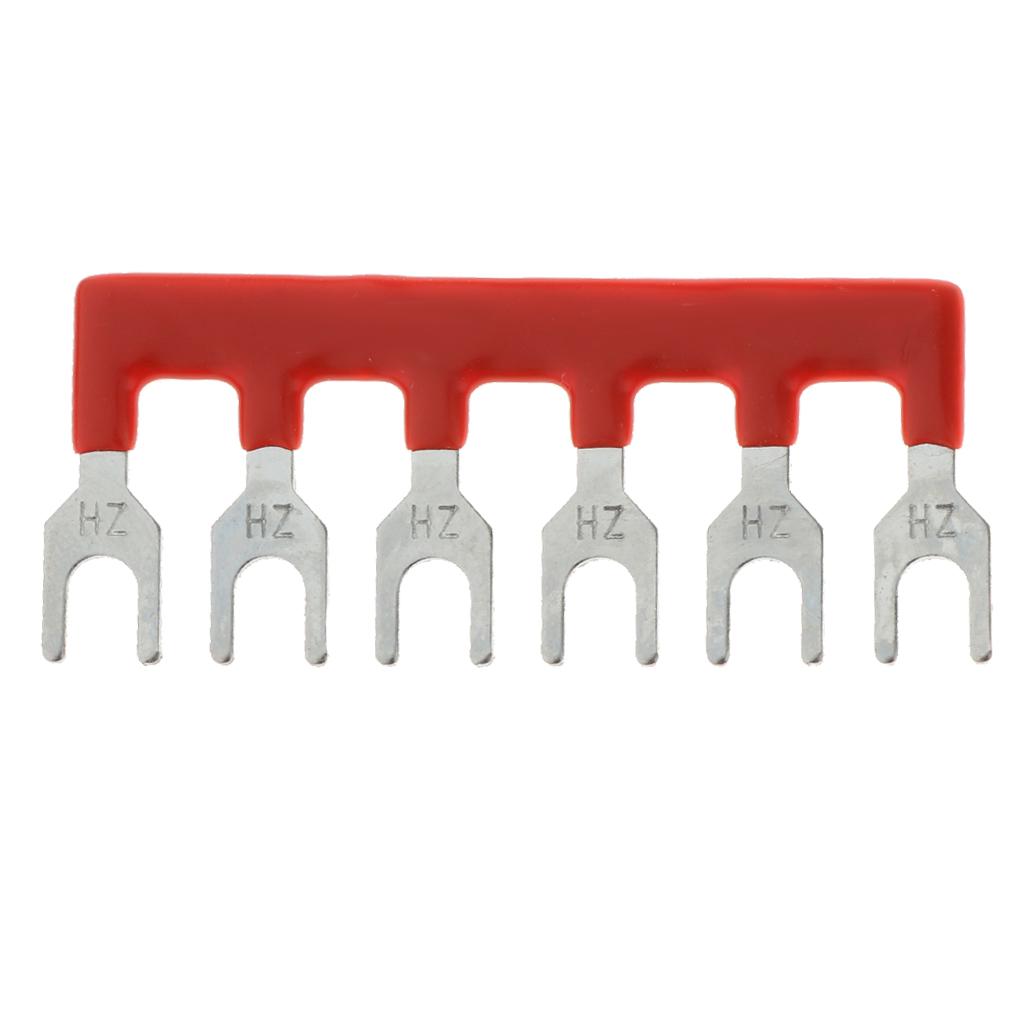 10x 6 Positions Fork Pre Insulated Terminal Block Barrier Jumper Strip Red