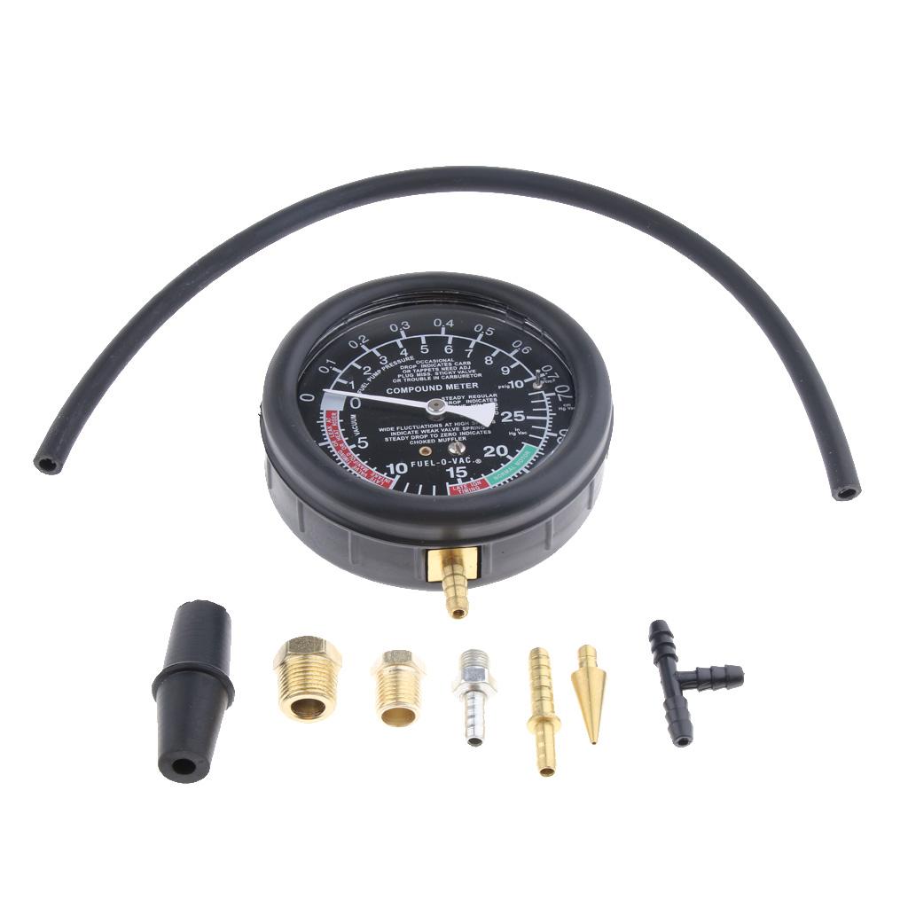 Automotive Car Fuel Pump Vacuum Tester Carburetor Valve Pressure Gauge Kit