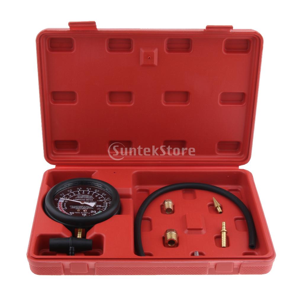 Automotive Car Fuel Pump Vacuum Tester Carburetor Valve Pressure Gauge Kit