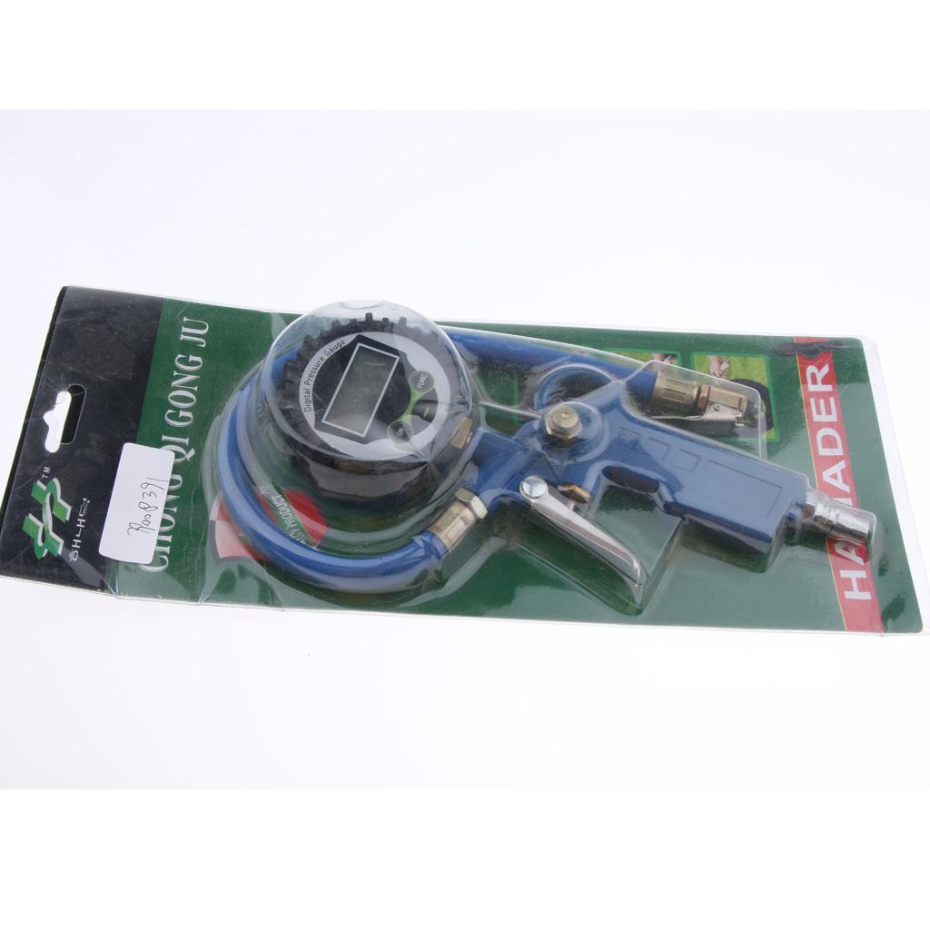 Vehicle Tire Inflator With Digital Air Pressure Gauge Chuck Flexible Hose, Zinc alloy inflator body, solid and durable