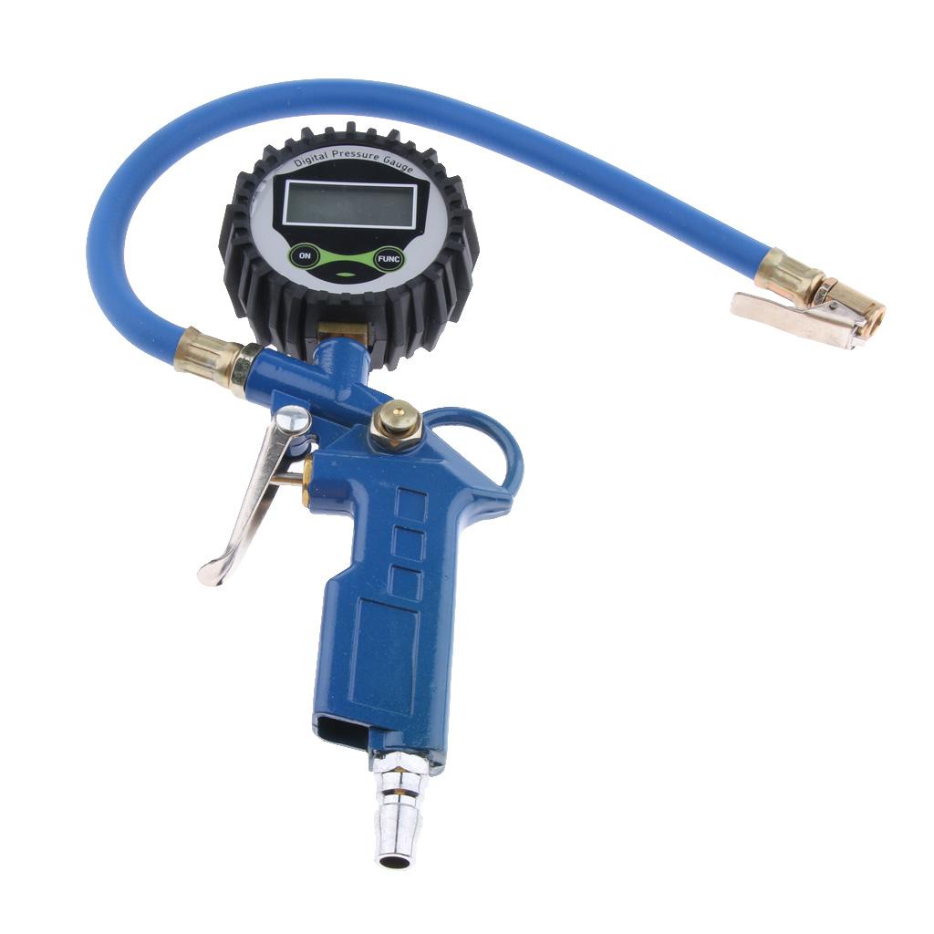 Vehicle Tire Inflator With Digital Air Pressure Gauge Chuck Flexible Hose, Zinc alloy inflator body, solid and durable