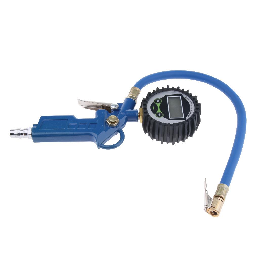 Vehicle Tire Inflator With Digital Air Pressure Gauge Chuck Flexible Hose, Zinc alloy inflator body, solid and durable