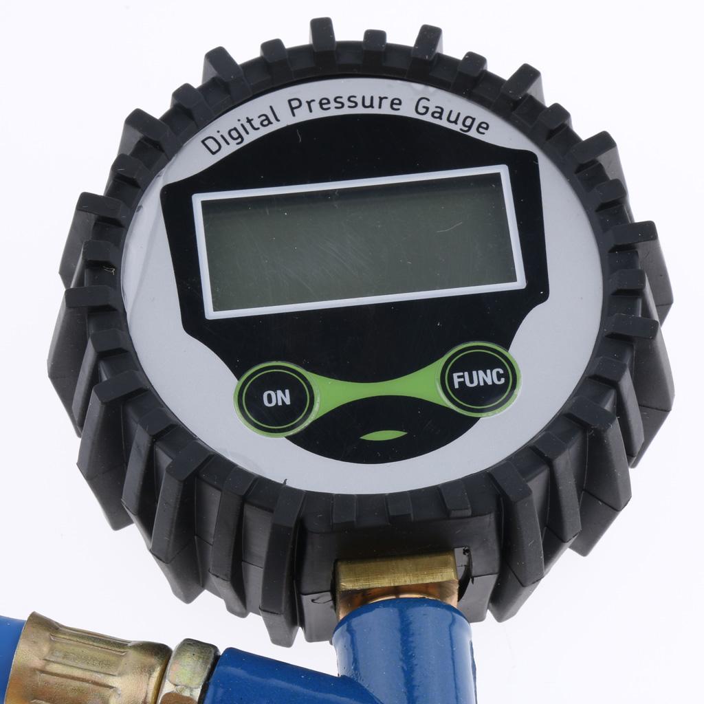 Vehicle Tire Inflator With Digital Air Pressure Gauge Chuck Flexible Hose, Zinc alloy inflator body, solid and durable