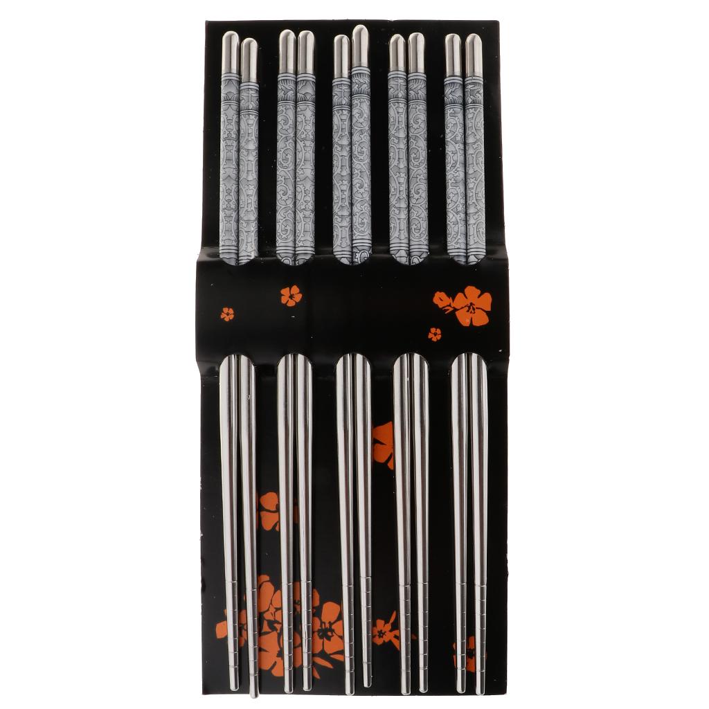 5 Pairs Stainless Steel Chopsticks Metal Reusable Chopsticks Dinnerware A