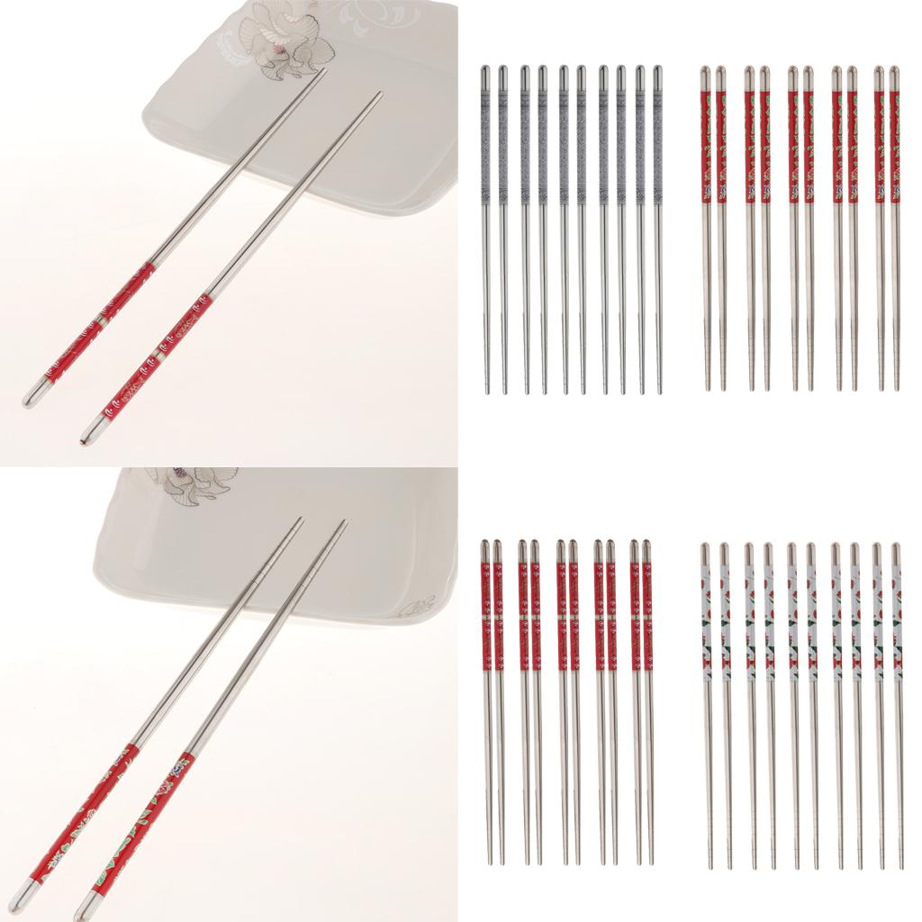 5 Pairs Stainless Steel Chopsticks Metal Reusable Chopsticks Dinnerware A