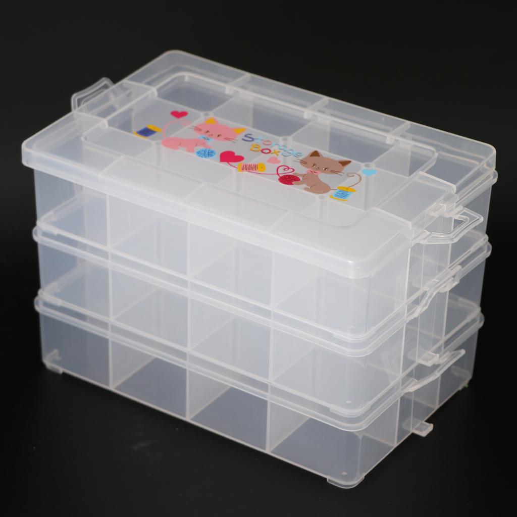 Clear Plastic Jewelry Box Storage Organizer Container 3-Tier 36 Grids