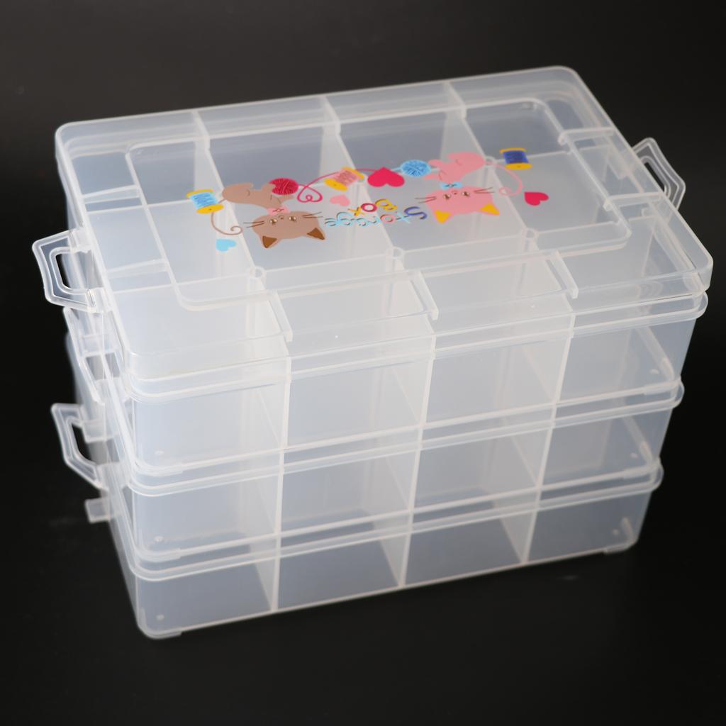 Clear Plastic Jewelry Box Storage Organizer Container 3-Tier 36 Grids