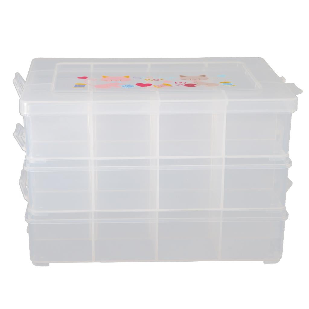 Clear Plastic Jewelry Box Storage Organizer Container 3-Tier 36 Grids