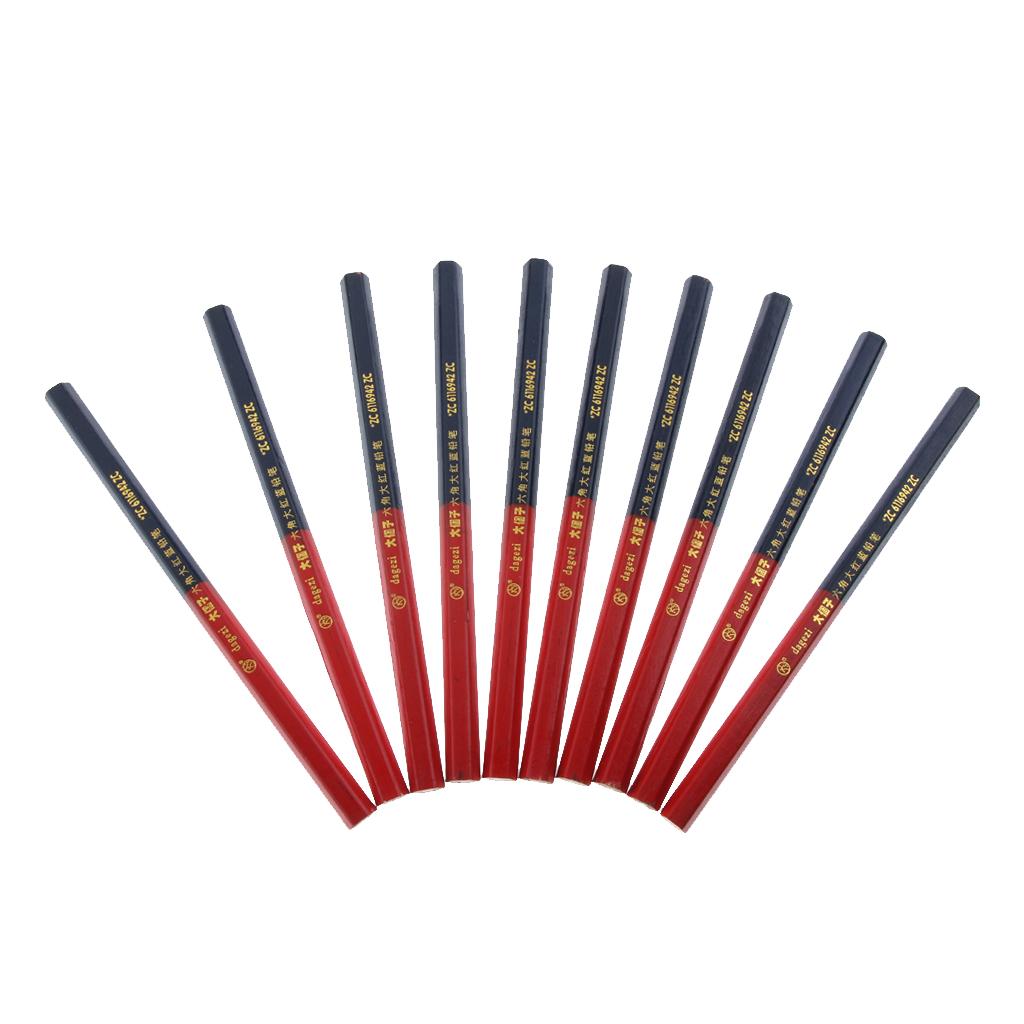 10Pcs Carpenter Pencils Blue And Red Lead For DIY Woodworking Marking Tool