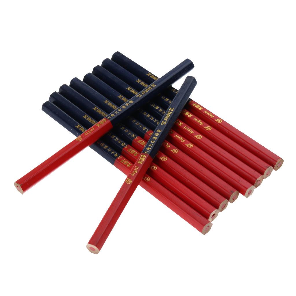 10Pcs Carpenter Pencils Blue And Red Lead For DIY Woodworking Marking Tool