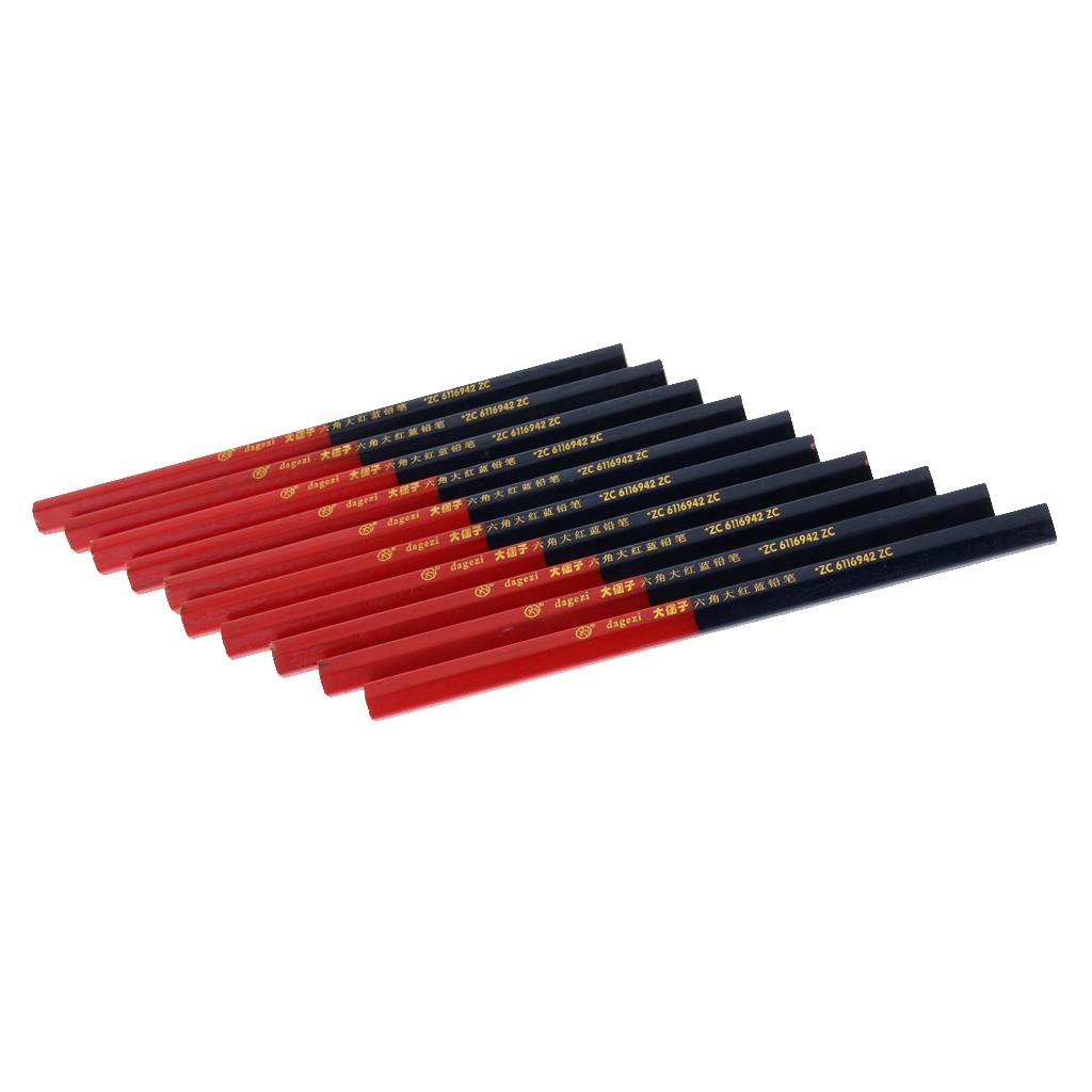 10Pcs Carpenter Pencils Blue And Red Lead For DIY Woodworking Marking Tool