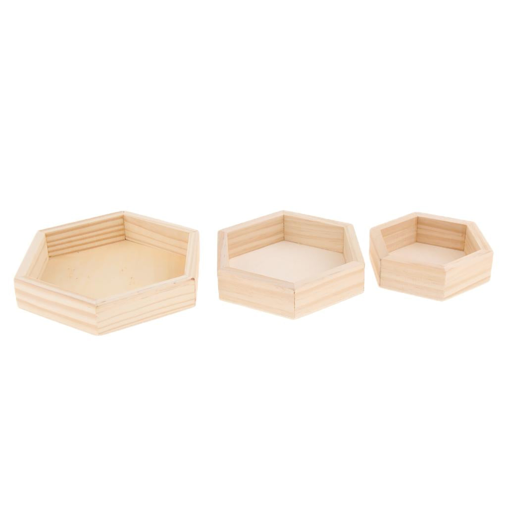 Wooden Hexagon Necklace Jewelry Display Tray Case, Jewelry Storage Box S