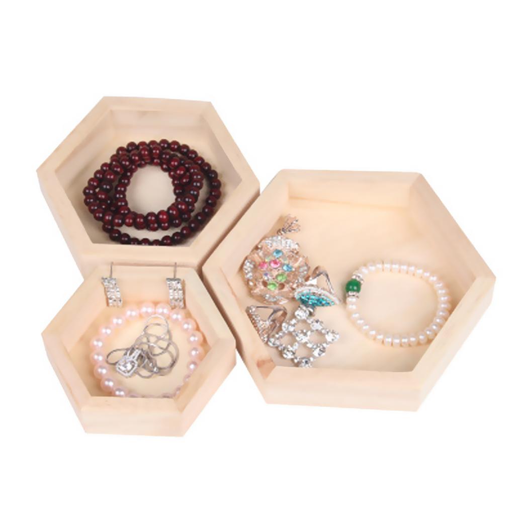 Wooden Hexagon Necklace Jewelry Display Tray Case, Jewelry Storage Box S