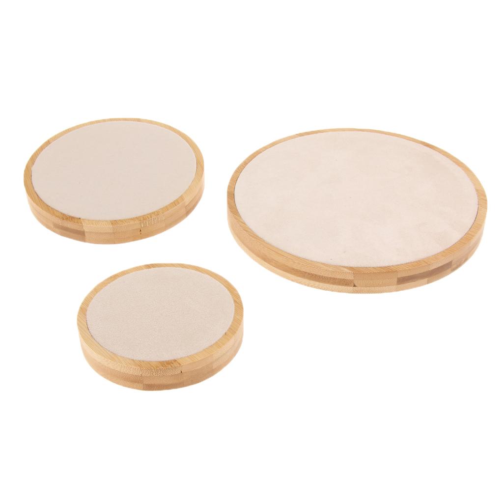 3Pcs/Set Solid Wood Round Shape Jewelry Display Stand with Microfiber Beige