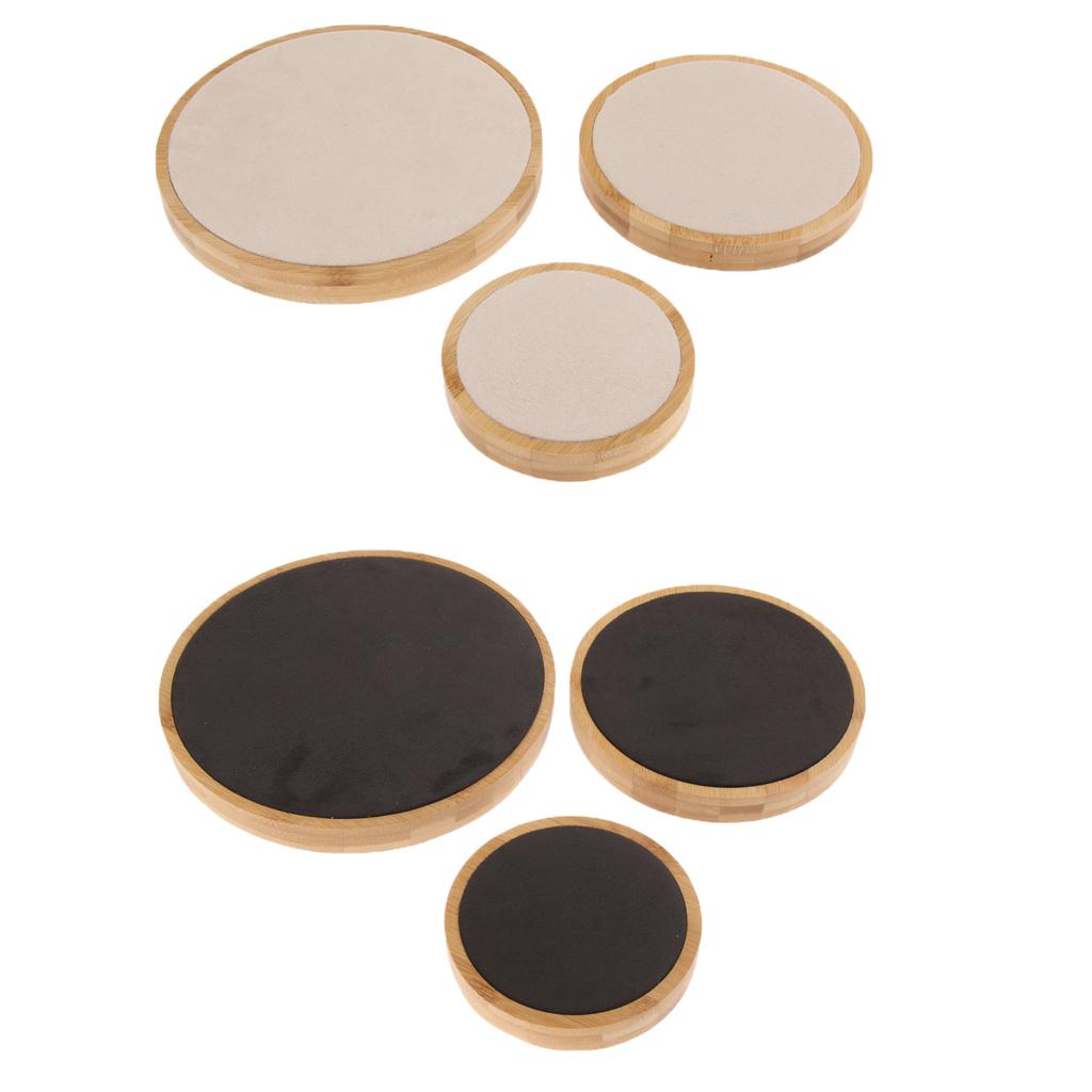 3Pcs/Set Solid Wood Round Shape Jewelry Display Stand with Microfiber Beige