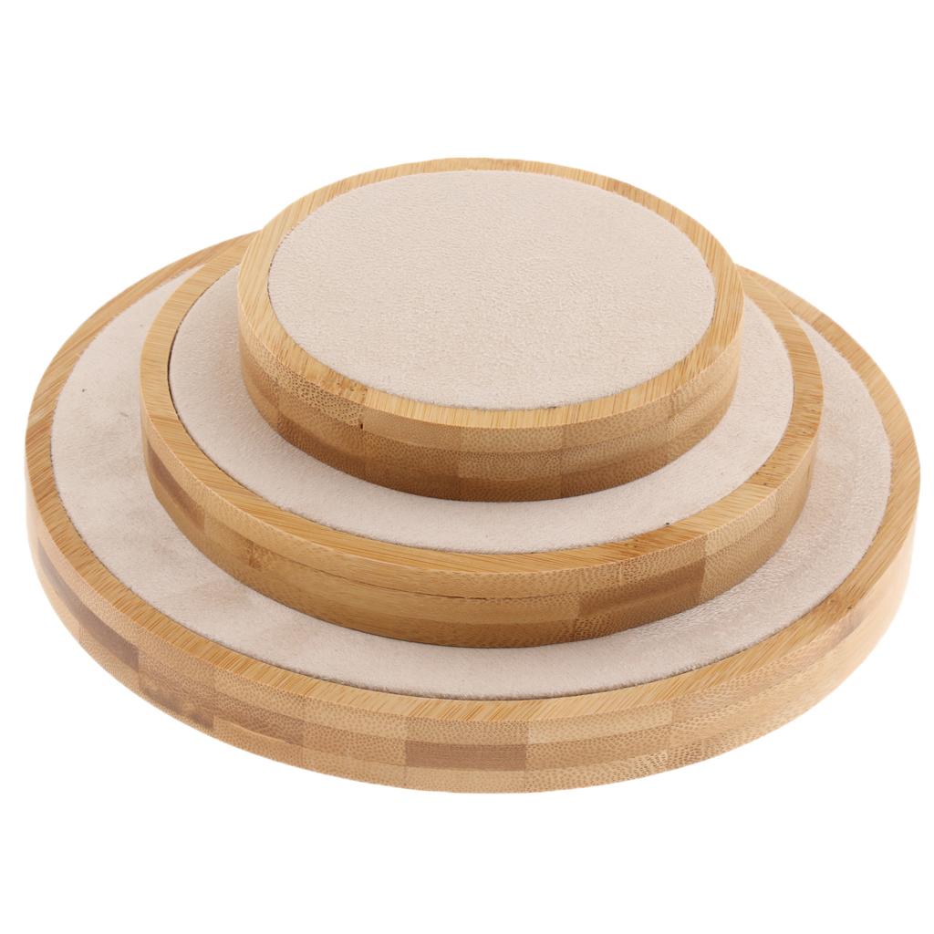 3Pcs/Set Solid Wood Round Shape Jewelry Display Stand with Microfiber Beige