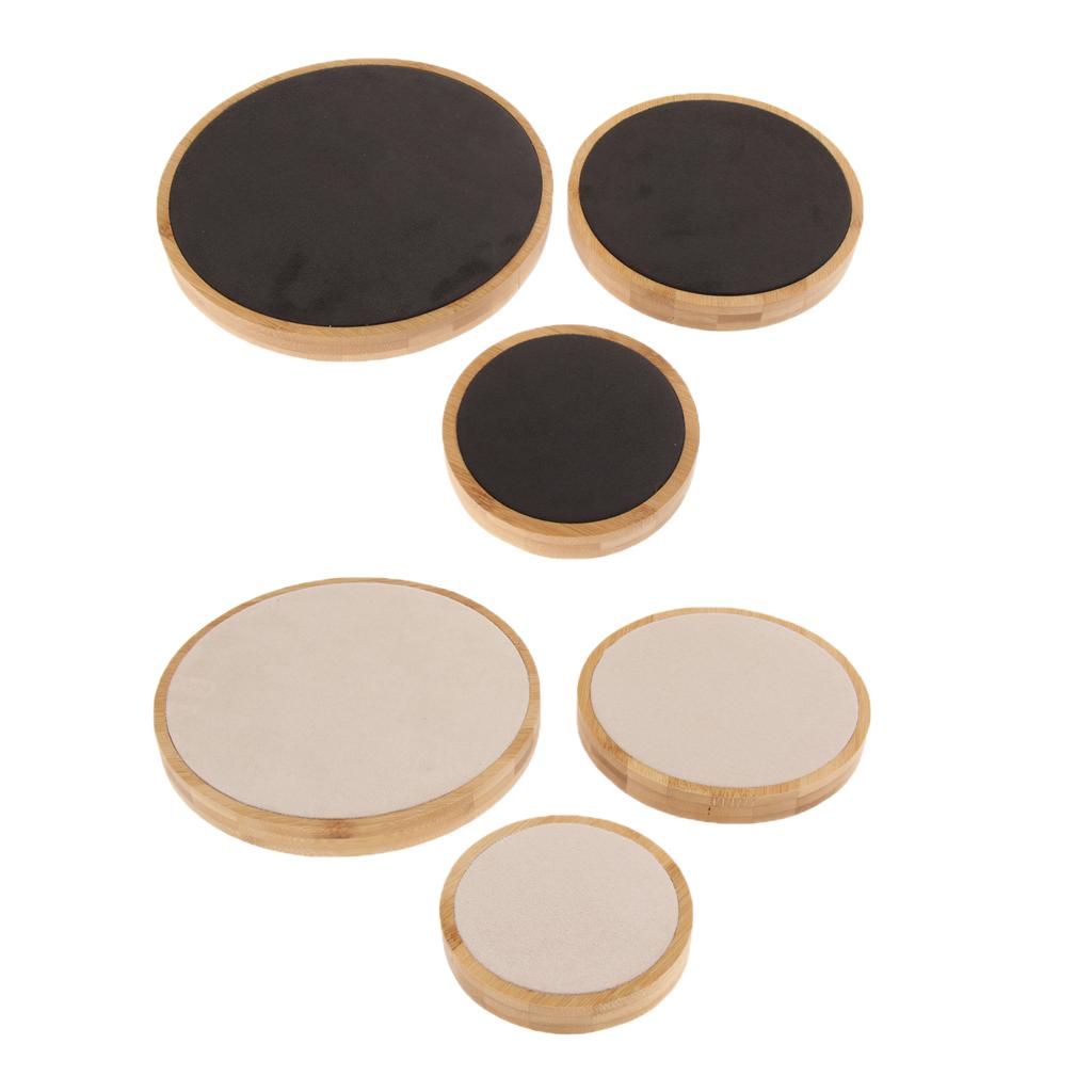 3Pcs/Set Solid Wood Round Shape Jewelry Display Stand with Microfiber Beige