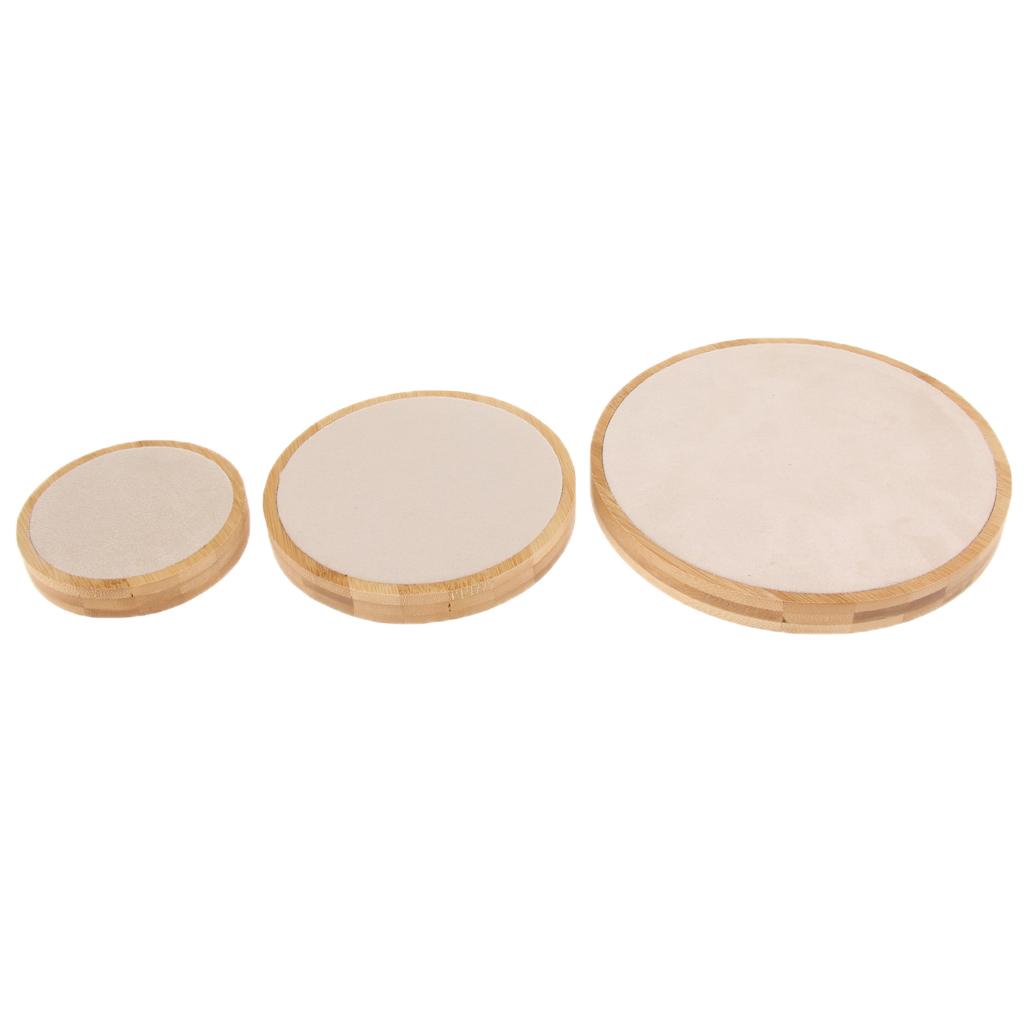 3Pcs/Set Solid Wood Round Shape Jewelry Display Stand with Microfiber Beige