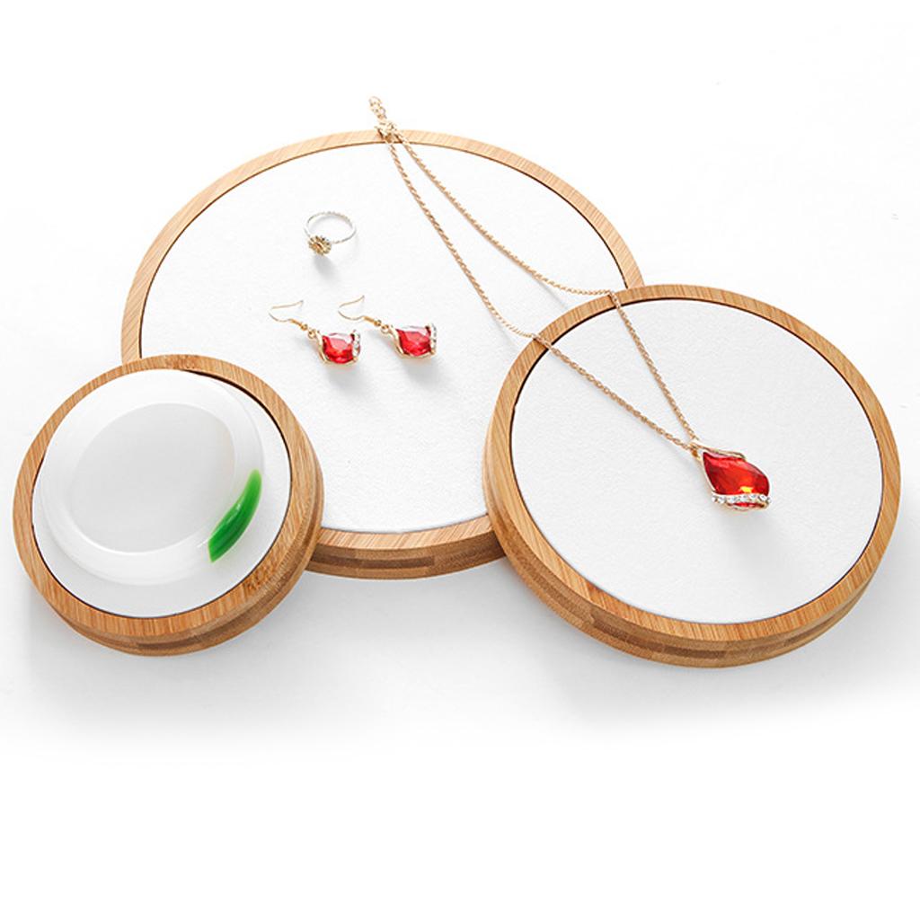 3Pcs/Set Solid Wood Round Shape Jewelry Display Stand with Microfiber Beige