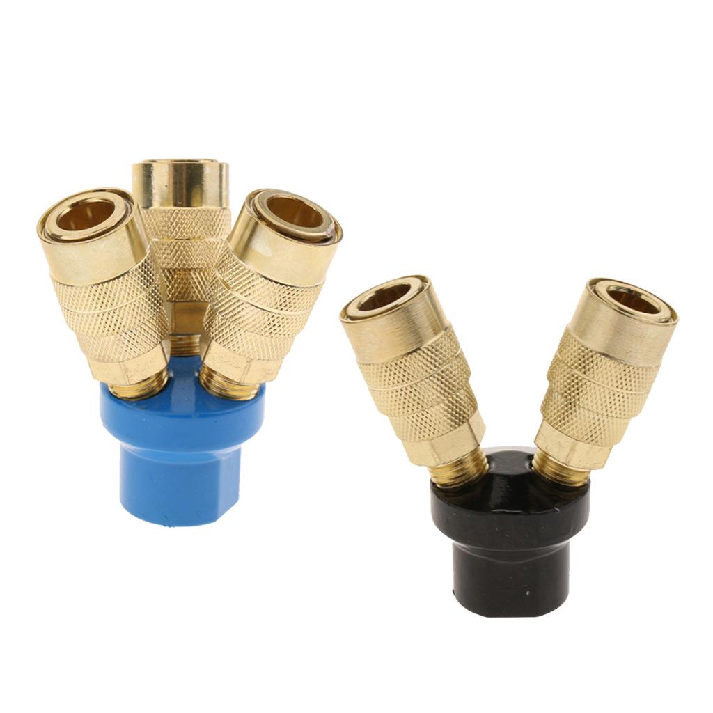 Brass 3-Way Air Hose Manifold Quick Coupler Connector Fitting Splitter 1/4