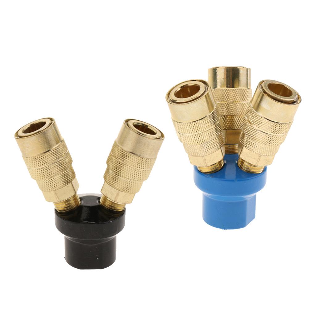 Brass 3-Way Air Hose Manifold Quick Coupler Connector Fitting Splitter 1/4