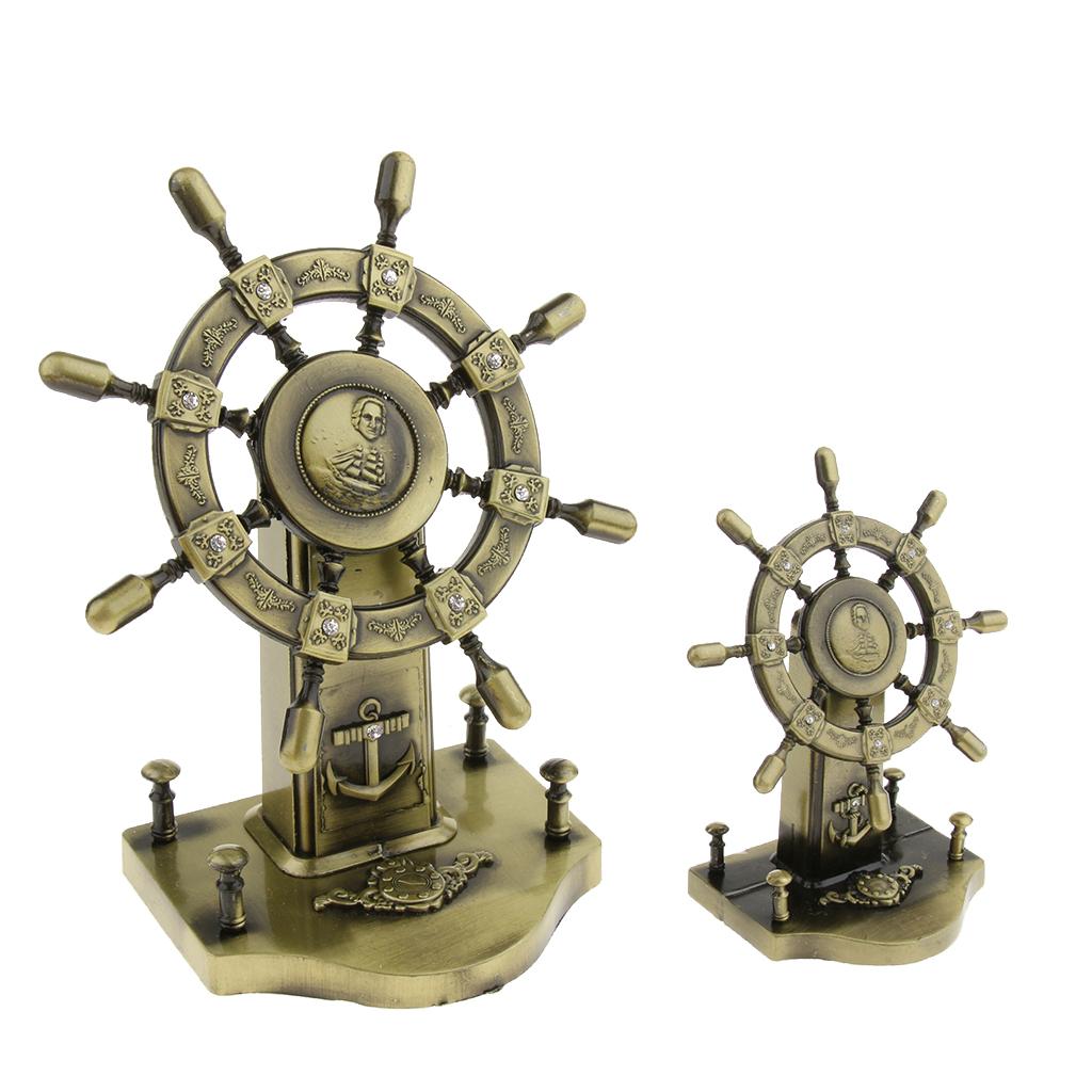 Retro Metal Ship Steering Wheel Helm Model Figurine Home Office Decor 10x6x12CM