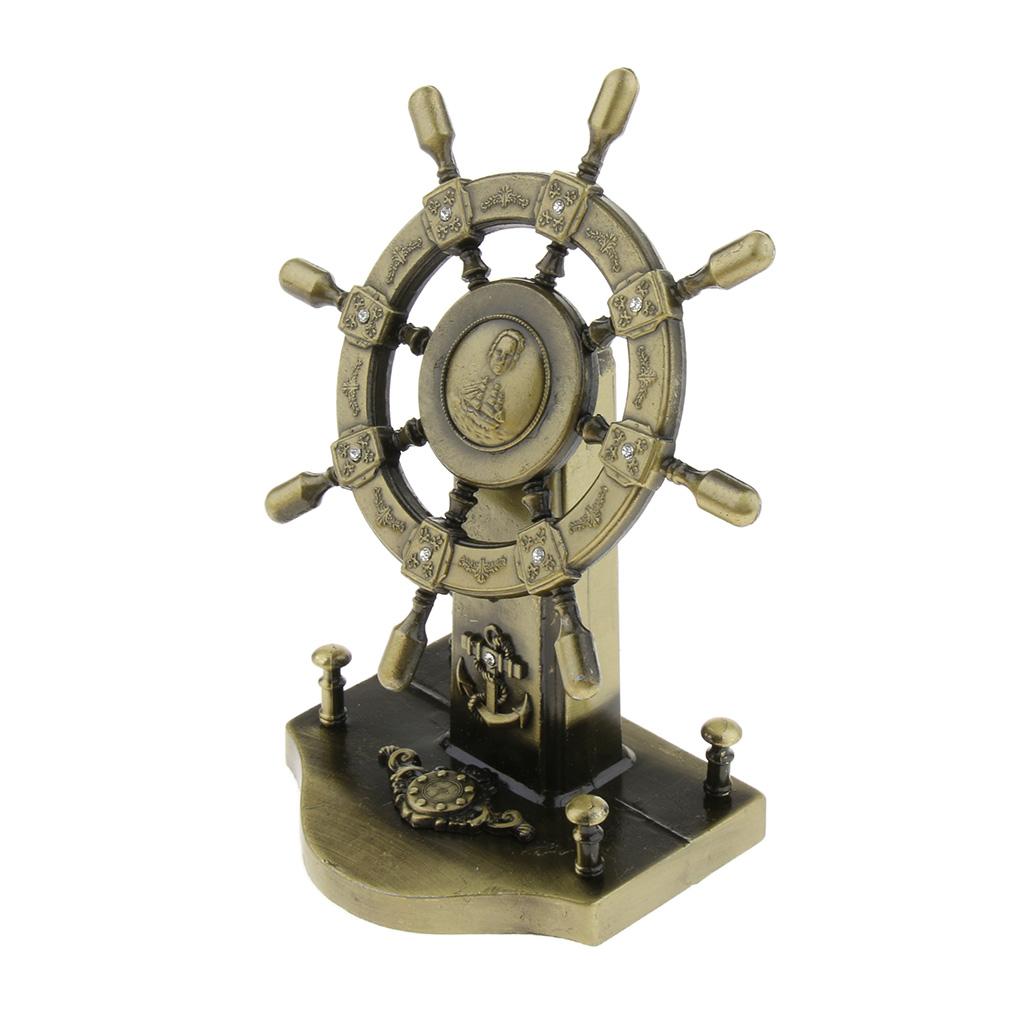 Retro Metal Ship Steering Wheel Helm Model Figurine Home Office Decor 10x6x12CM