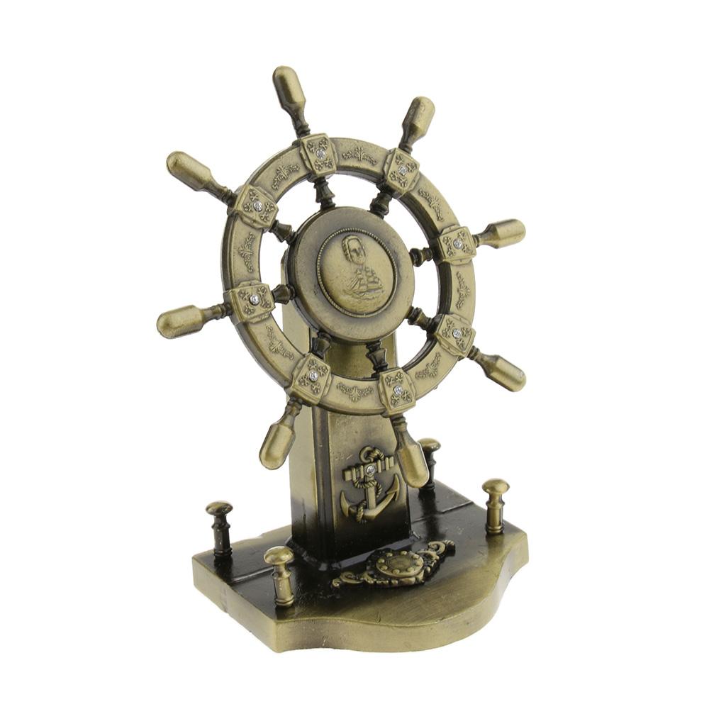 Retro Metal Ship Steering Wheel Helm Model Figurine Home Office Decor 10x6x12CM