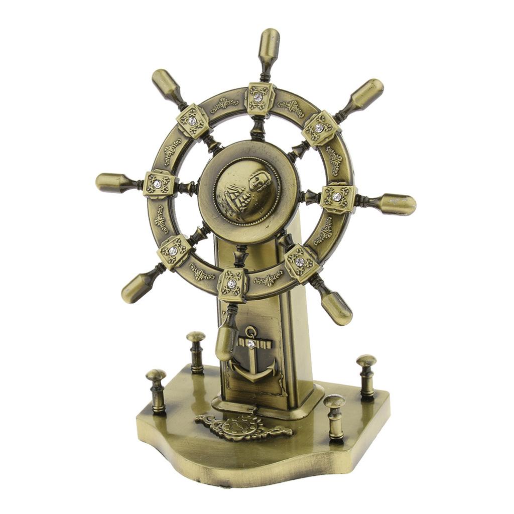 Retro Metal Ship Steering Wheel Helm Model Figurine Home Office Decor 16x10x18CM