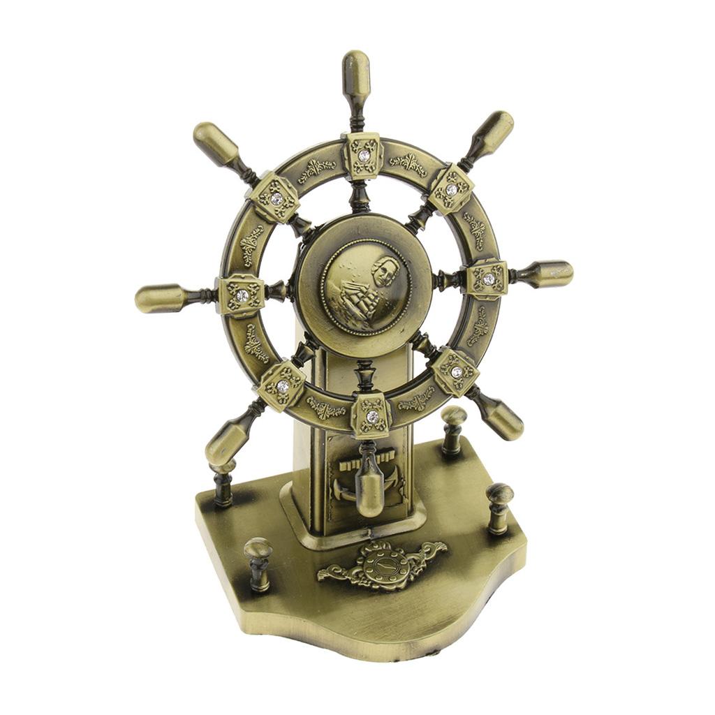 Retro Metal Ship Steering Wheel Helm Model Figurine Home Office Decor 16x10x18CM