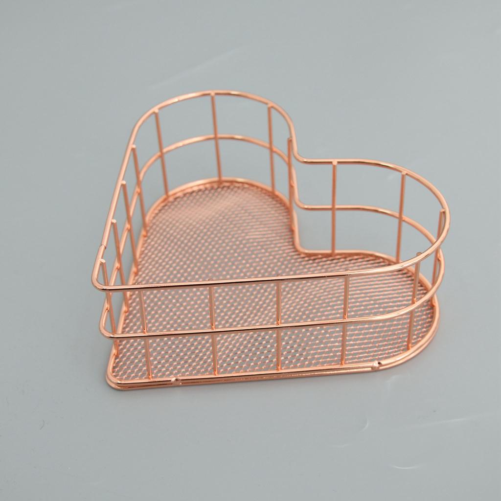 Metal Iron Storage Basket Bathroom Holder Rack Kitchen Shelf Organizer Rose Gold