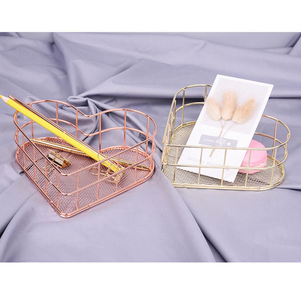 Metal Iron Storage Basket Bathroom Holder Rack Kitchen Shelf Organizer Rose Gold