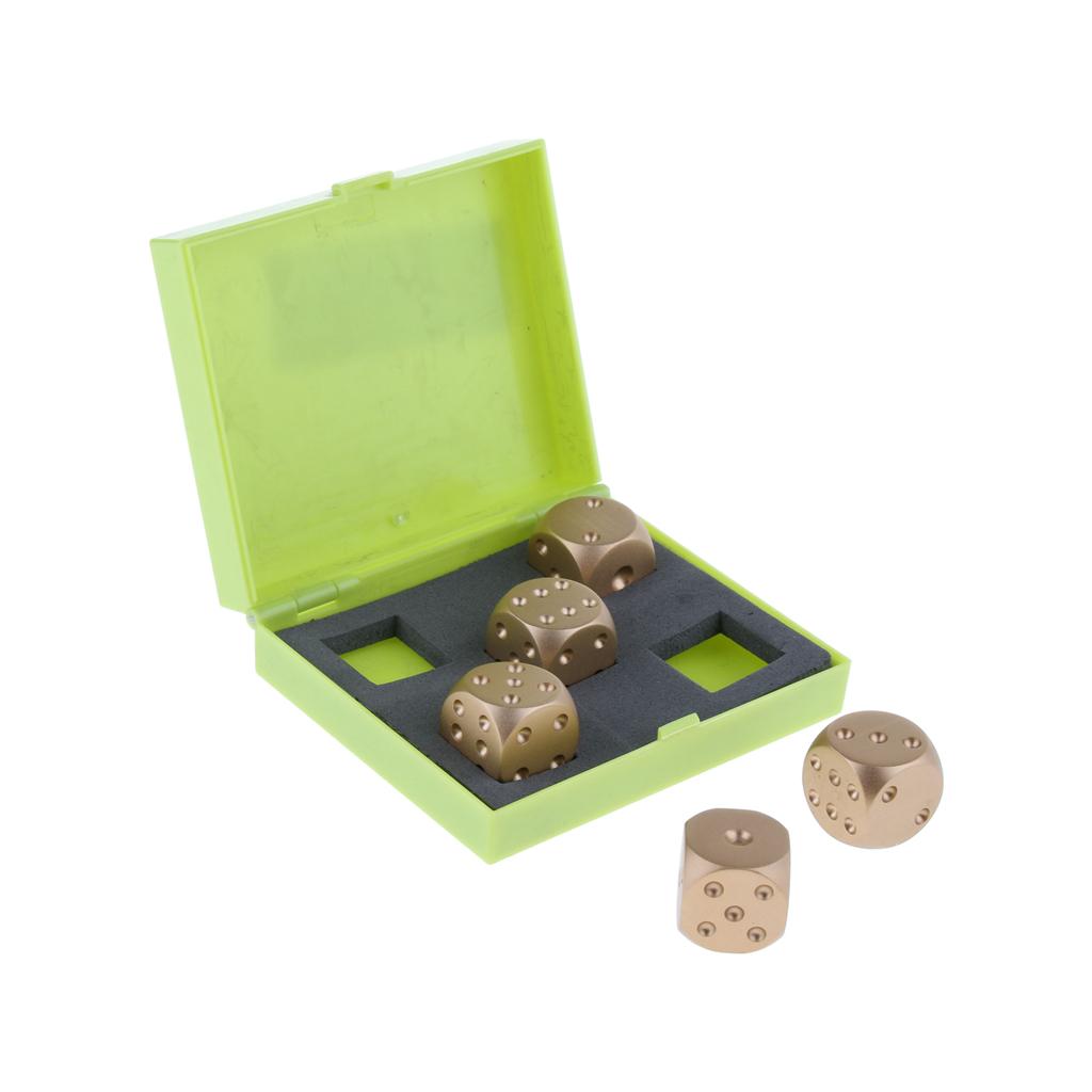 5pcs/set Aluminum Alloy Metal Gold Cube Dice Gift Role Play Games Green Box