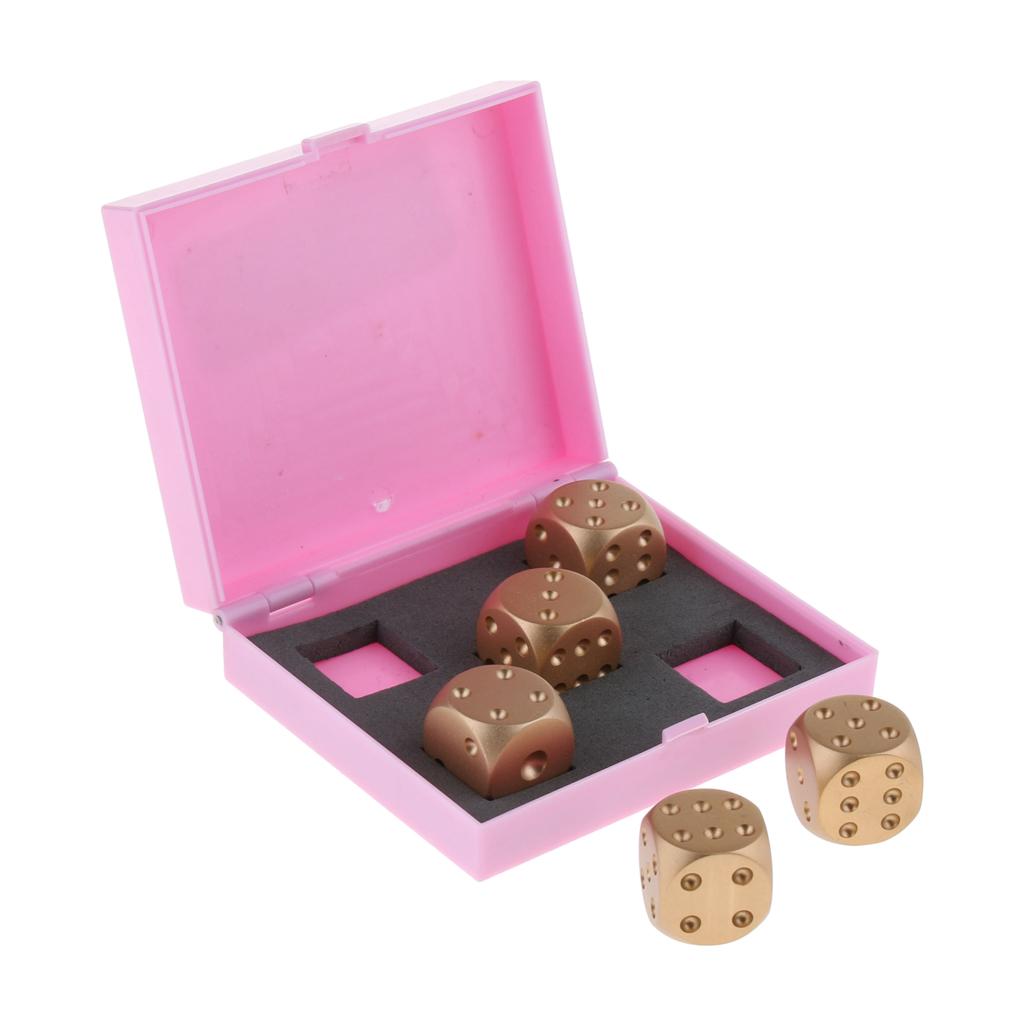 5pcs/set Aluminum Alloy Metal Gold Cube Dice Gift Role Play Games Pink Box