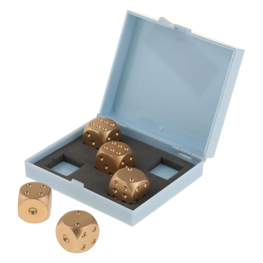 5pcs/set Aluminum Alloy Metal Gold Cube Dice Gift Role Play Games Blue Box