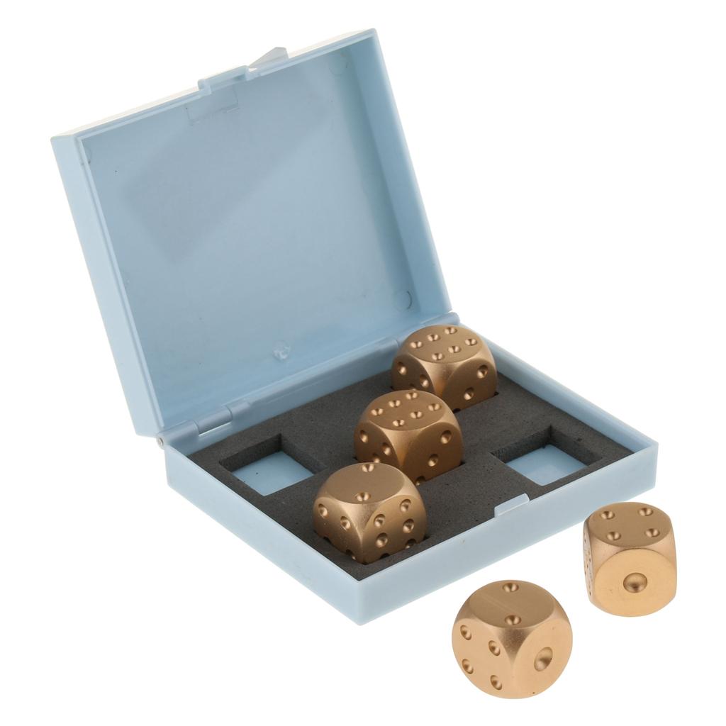 5pcs/set Aluminum Alloy Metal Gold Cube Dice Gift Role Play Games Blue Box