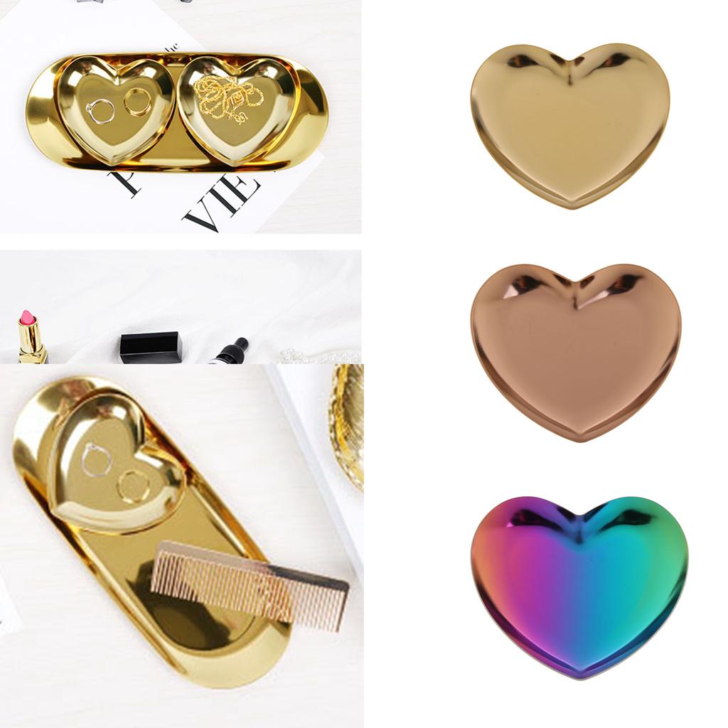 Luxury Stainless Steel Heart Plate Shop Display Tray Home Storage Gold