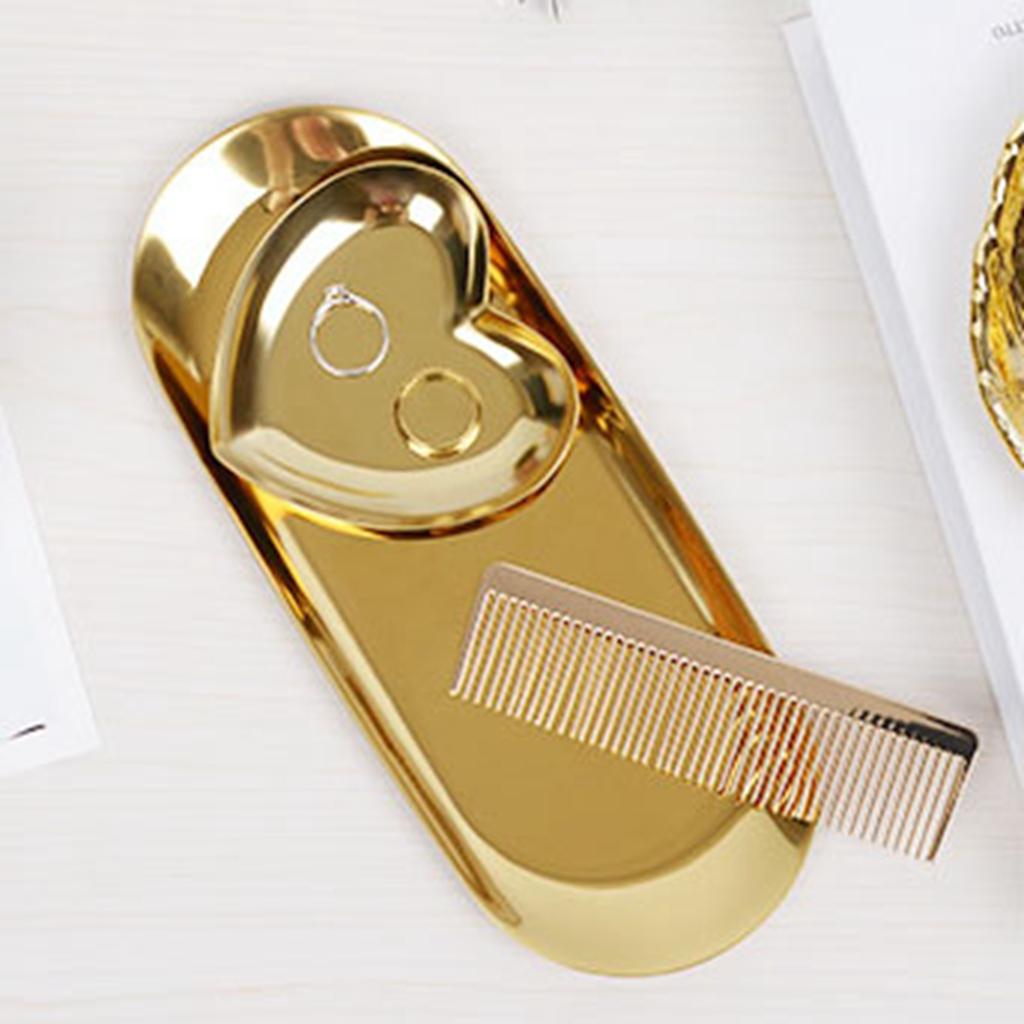 Luxury Stainless Steel Heart Plate Shop Display Tray Home Storage Gold