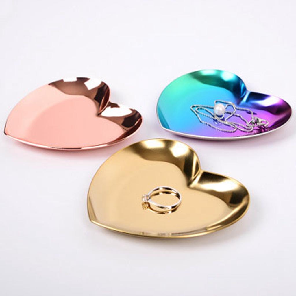 Luxury Stainless Steel Heart Plate Shop Display Tray Home Storage Gold