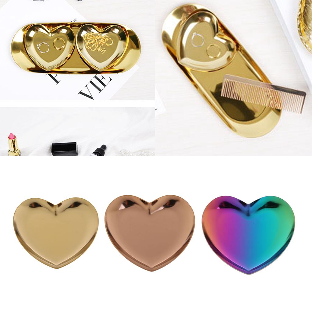 Luxury Stainless Steel Heart Plate Shop Display Tray Home Storage Gold