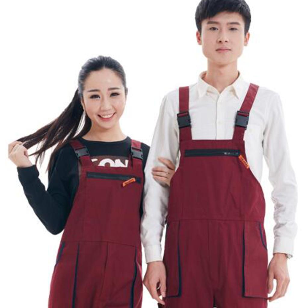 Unisex Workwear Coverall Work Bib Overall Uniform Pants Tousers XXL Red