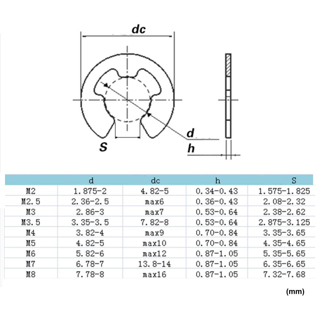 100PCS Stainless Steel E Clips Radially Assembled Retaining External Ring M2