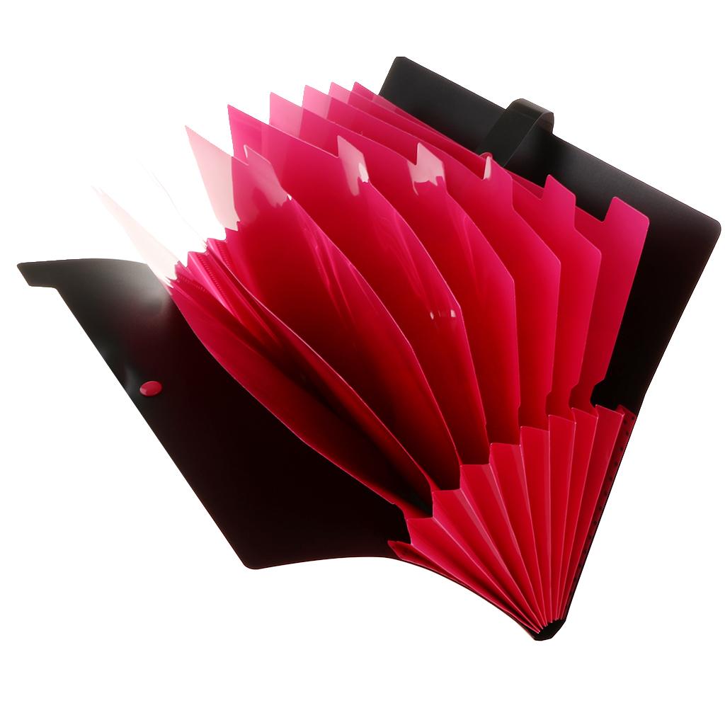 8 Pockets Expanding File Folder A4 Documents Paper Foolscap  Black and Red