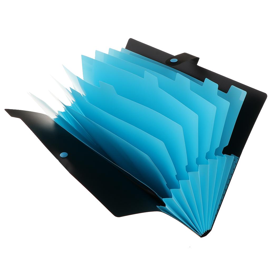 8 Pockets Expanding File Folder A4 Documents Paper Foolscap  Black and Blue