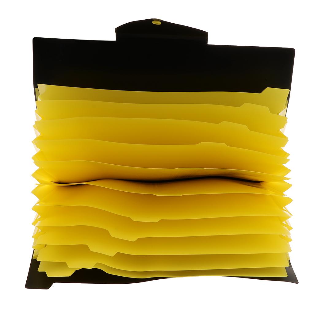 Plastic 12 Pocket Accordion Expanding File Folder Document Organizer Black