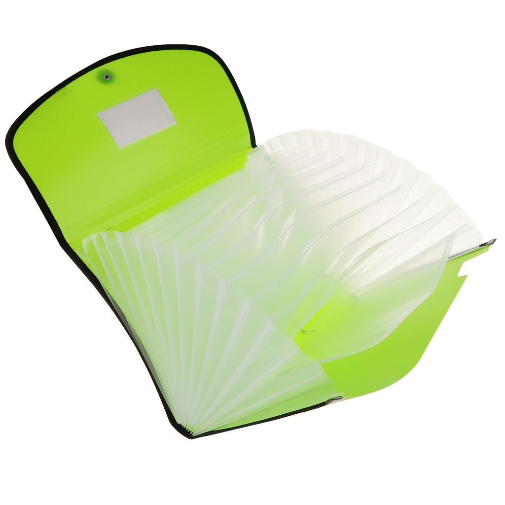 13 Pocket Accordion Expanding File Folder Document Organizer Bag Green