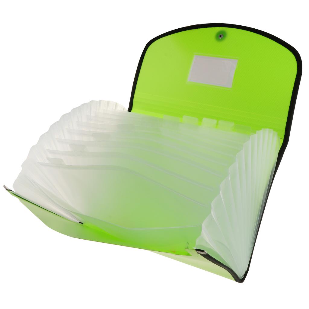 13 Pocket Accordion Expanding File Folder Document Organizer Bag Green